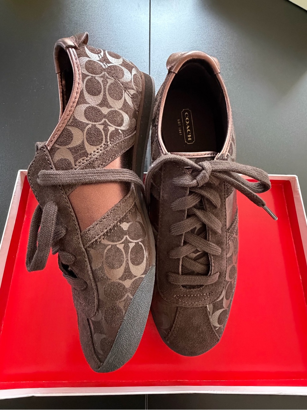 Coach Brown Signature Logo Lace-Up Sneakers